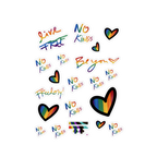No Kings Pride Rainbow Vinyl Decal Set, 20 kiss-cut stickers, rainbow hearts and scripts, satin finish, FREEBRD Pride Gear.