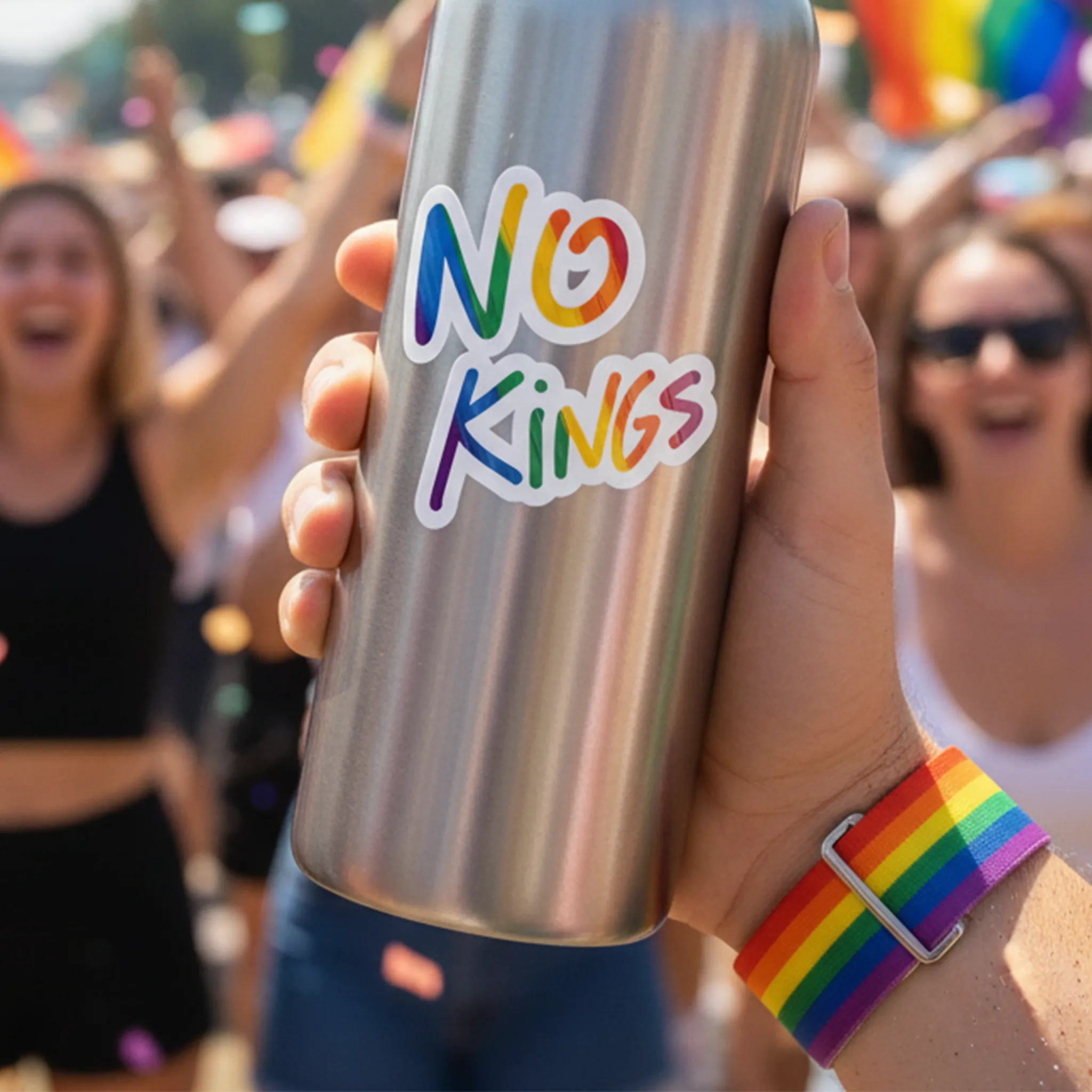 No Kings Rainbow Kiss-Cut Vinyl Sticker