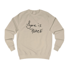 Nude Love is Peace crewneck sweatshirt, handwritten Love is Peace graphic, crew neck, front view.