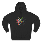 Black pullover hoodie with a multicolored octopus graphic featuring curling tentacles above a kangaroo pocket, front view.