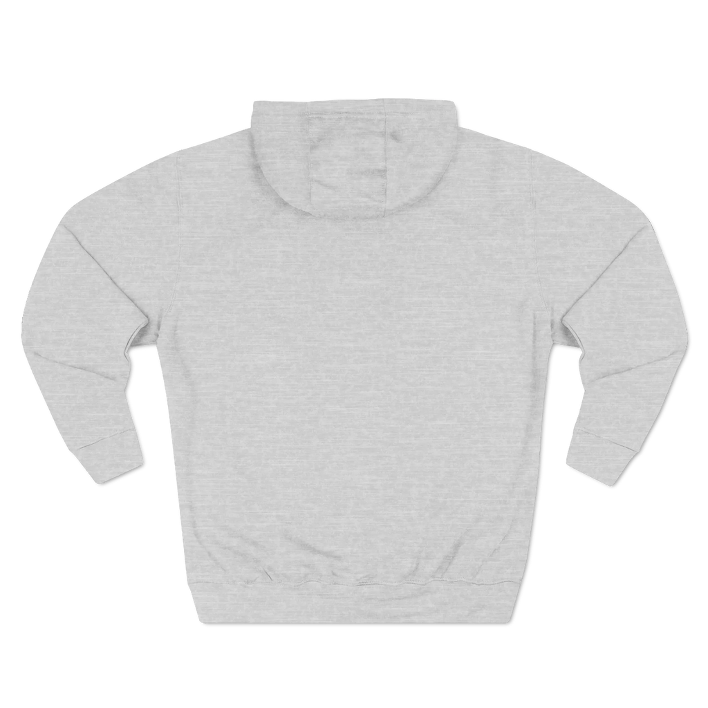 Light gray pullover hoodie with a plain back and hood, rear view.