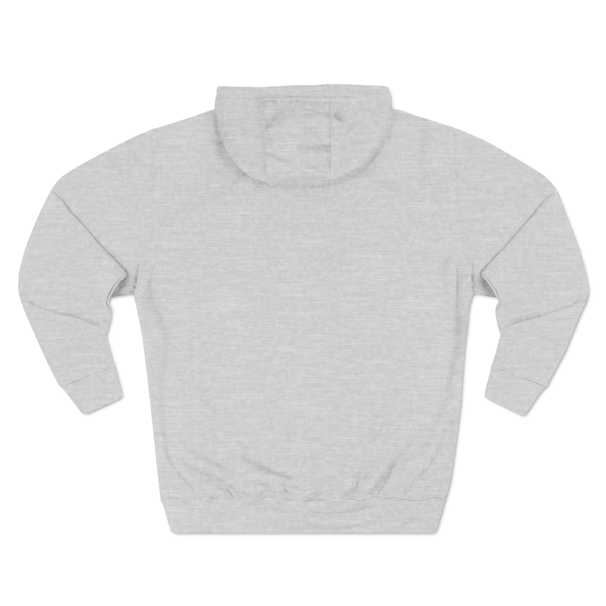Light gray pullover hoodie with a plain back and hood, rear view.