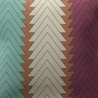 Boho chevron outdoor pillow, graphic detail, teal cream magenta chevron texture closeup on terracotta.