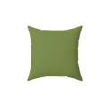 Olive green faux suede throw pillow, back view.