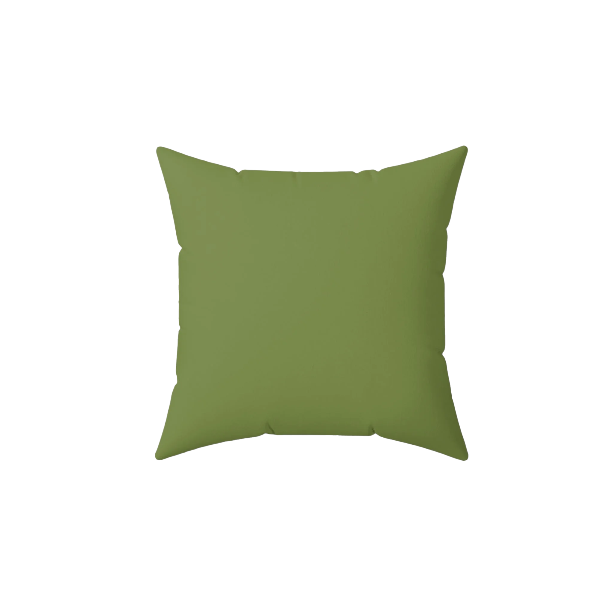 Olive green faux suede throw pillow, front view.
