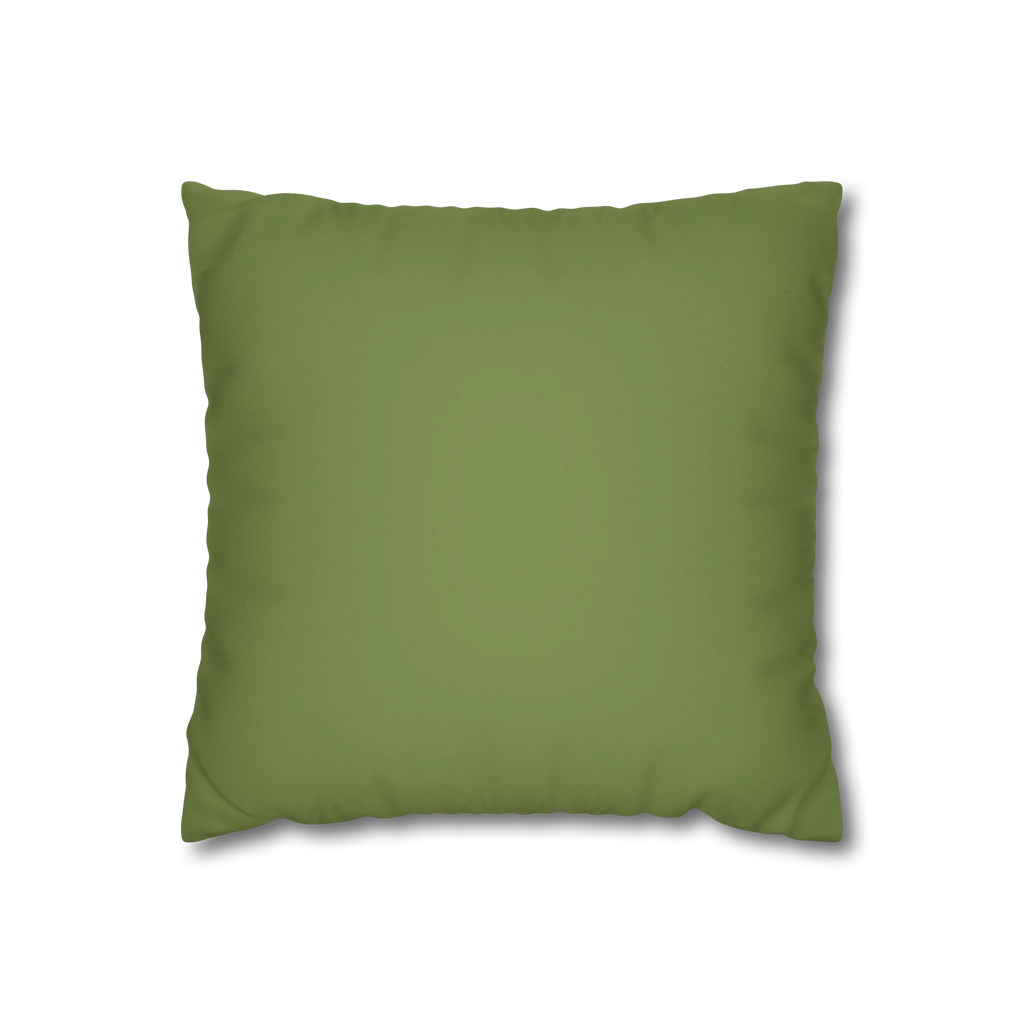 Olive Green faux suede pillowcase, back view.