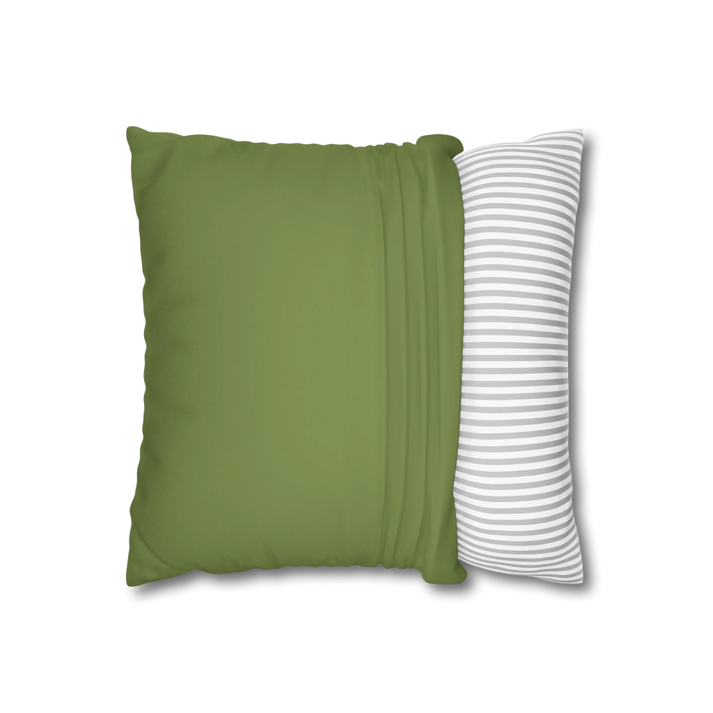 Olive Green faux suede pillowcase, open view.