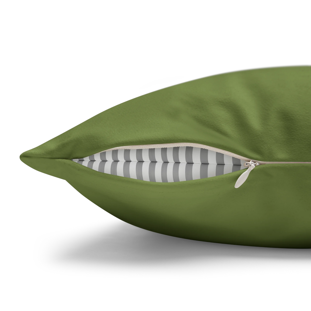 Olive Green faux suede pillowcase, zipper view.