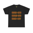 Black graphic tee with bold retro text reading One Race Human, One Place Earth, One Love Unity, centered chest print.