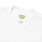 White graphic tee collar detail showing FREEBRD branded inner label, size and care info visible.