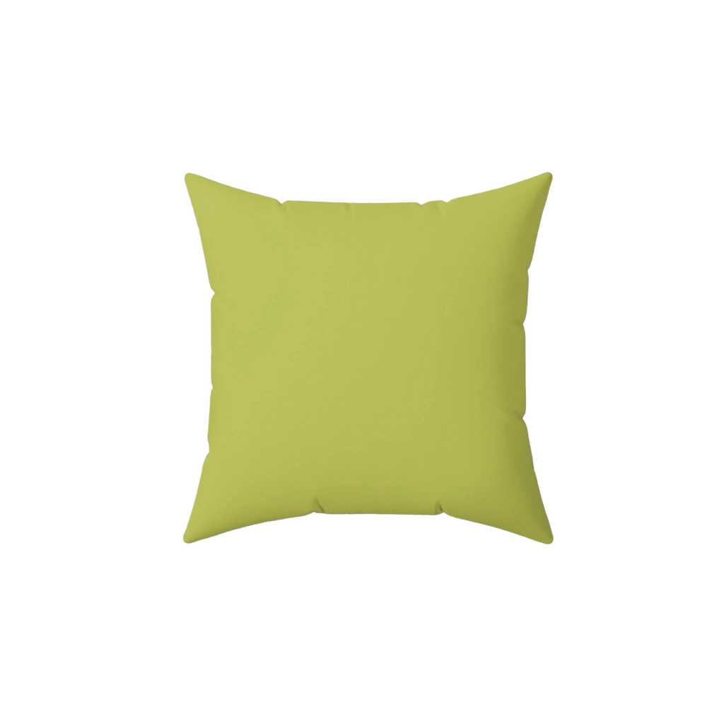 Orchid green faux suede throw pillow, back view.
