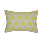 Orchid lime geometric triangle lumbar pillow, back view.