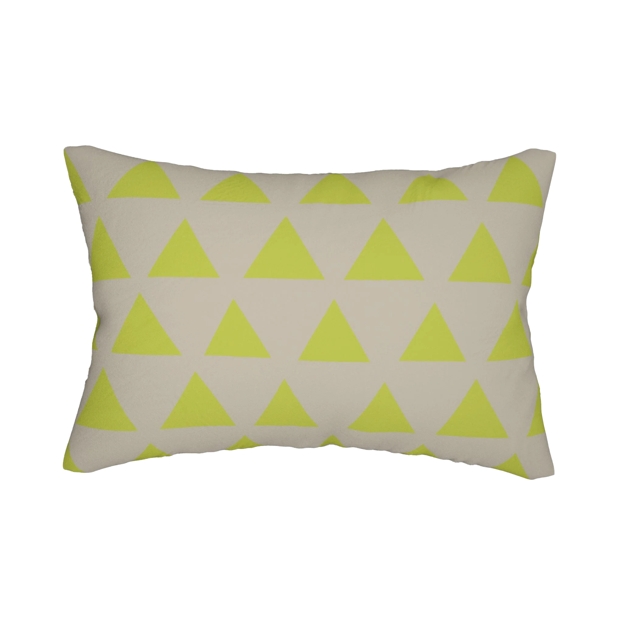 Orchid lime geometric triangle lumbar pillow, front view.