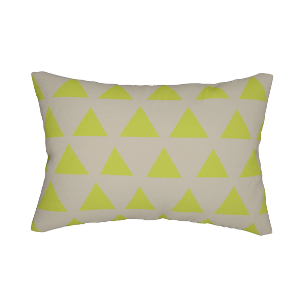 Orchid lime geometric triangle lumbar pillow, front view.