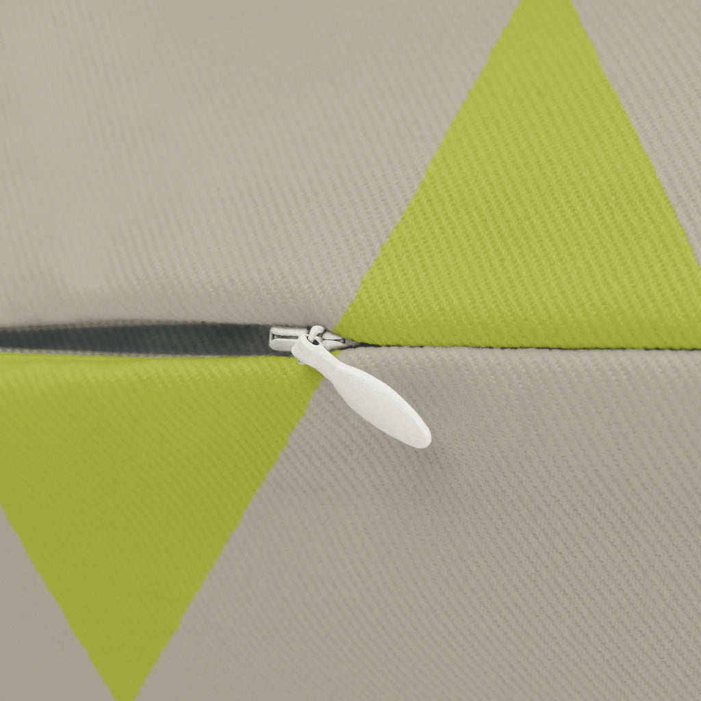 Orchid lime geometric triangle lumbar pillow, zipper view
