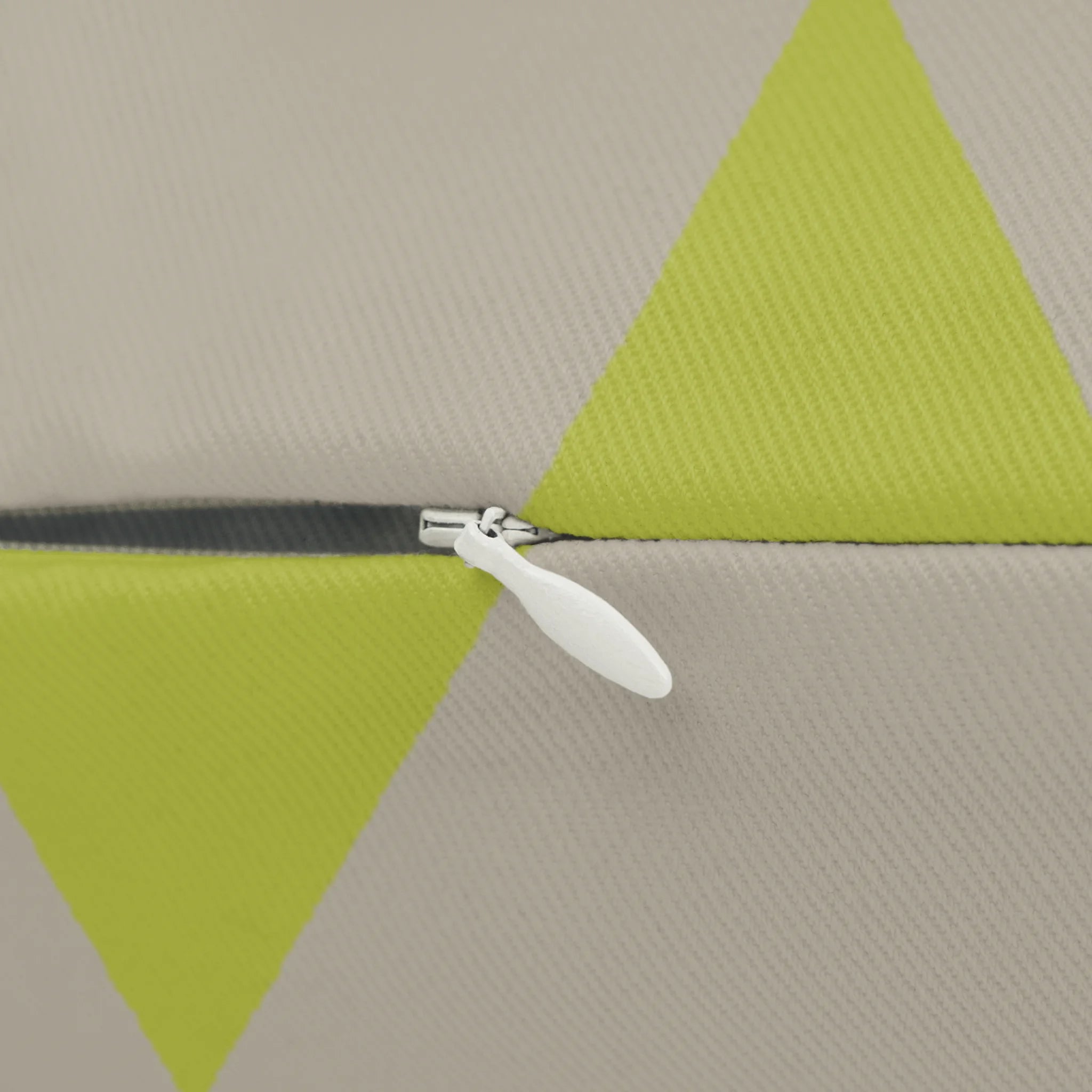 Orchid lime geometric triangle lumbar pillow, zipper view