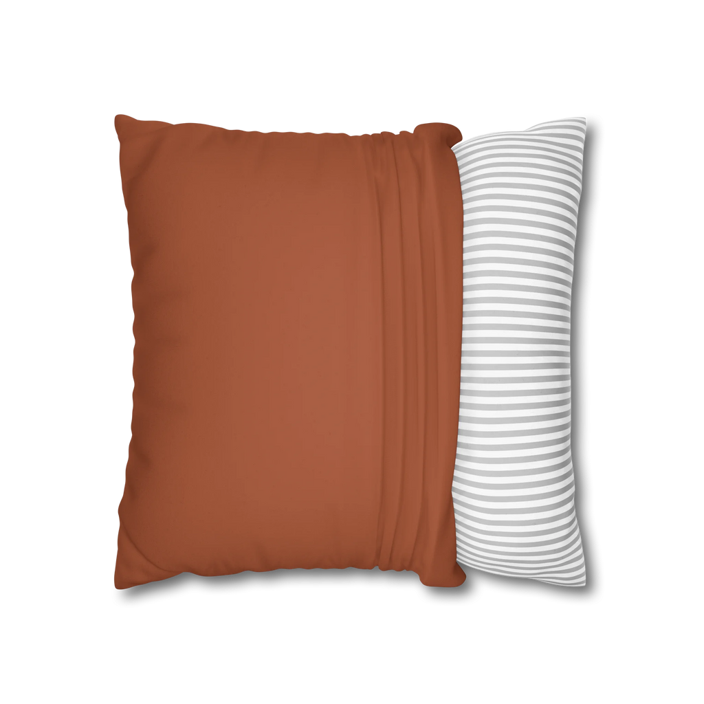 Paarl Rust faux suede pillow case, open view.