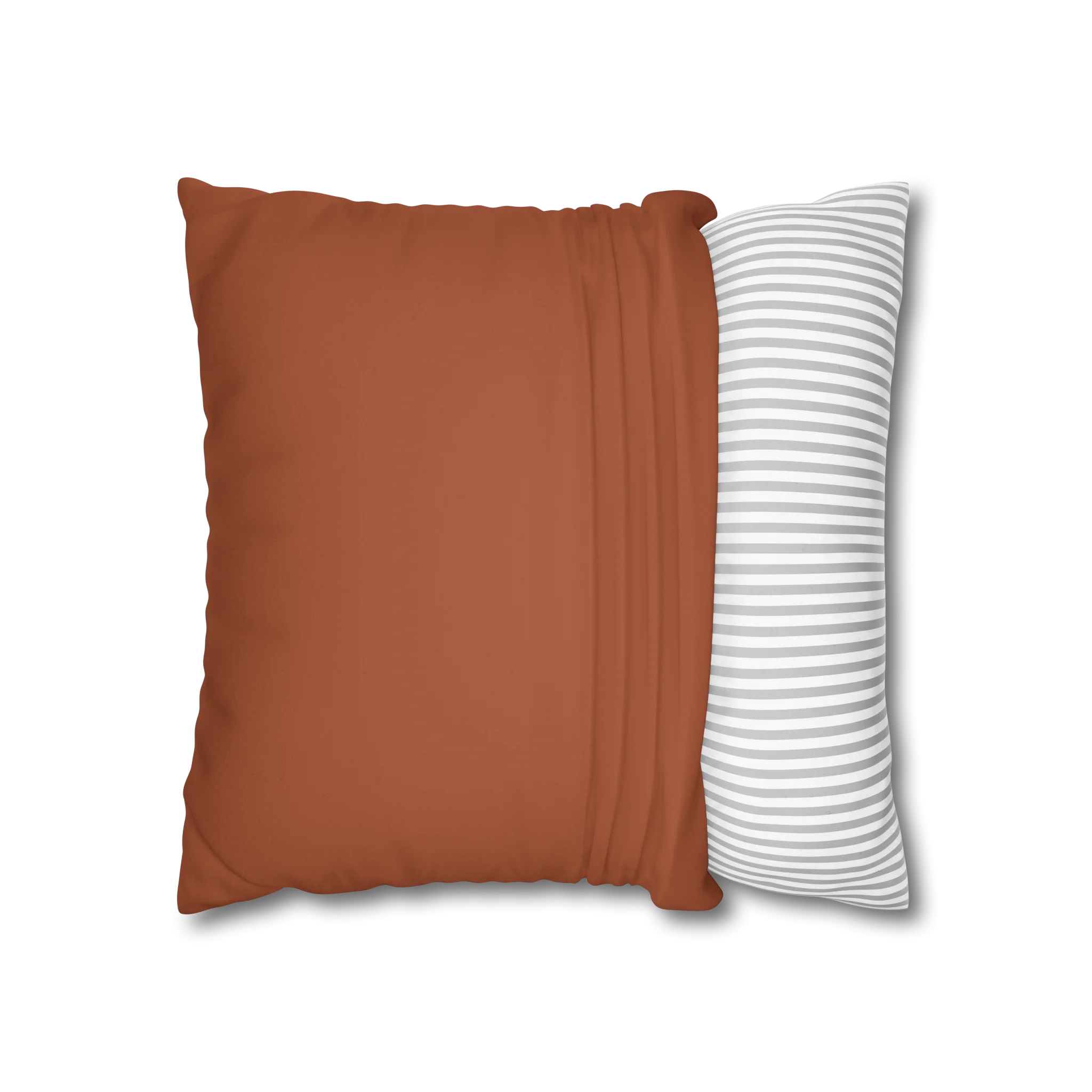 Paarl Rust faux suede pillow case, open view.