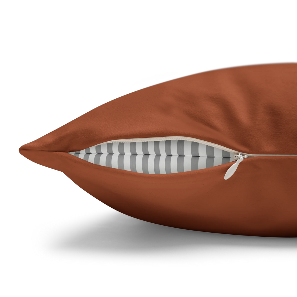 Paarl Rust faux suede pillow case, zipper view.