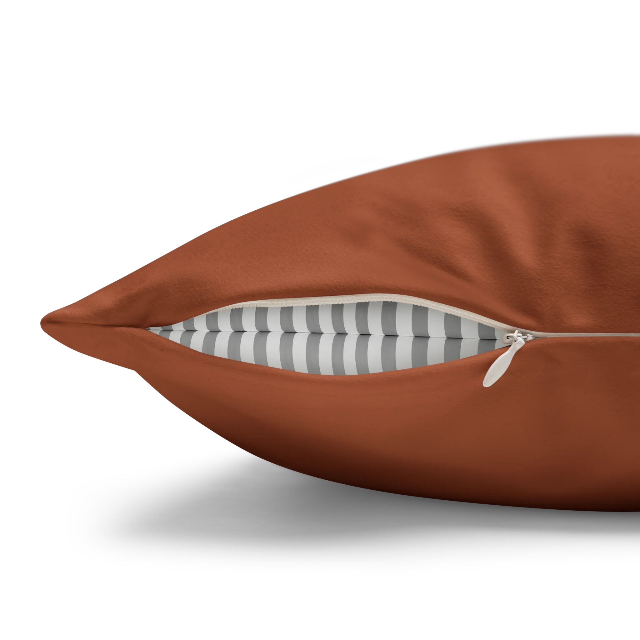 Paarl Rust faux suede pillow case, zipper view.