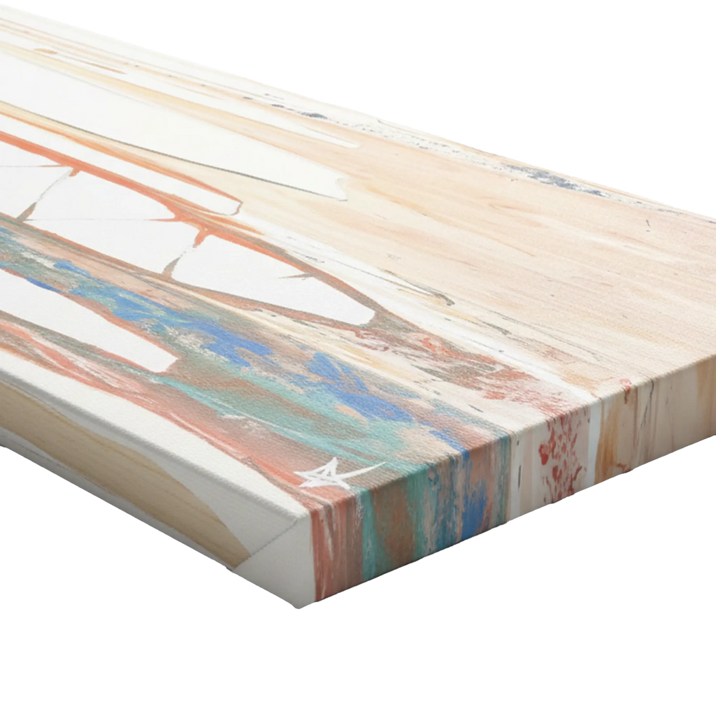 A side view showcasing the depth profile of the “Pastel Balla” 1.25 inch thick canvas.