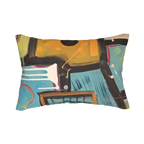 Patchy abstract urban lumbar pillow, back view.