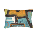 Patchy abstract urban lumbar pillow, front view.