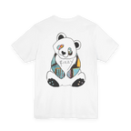 “Patchy" Panda Rizzy graphic tee, white, color block panda back graphic preview.