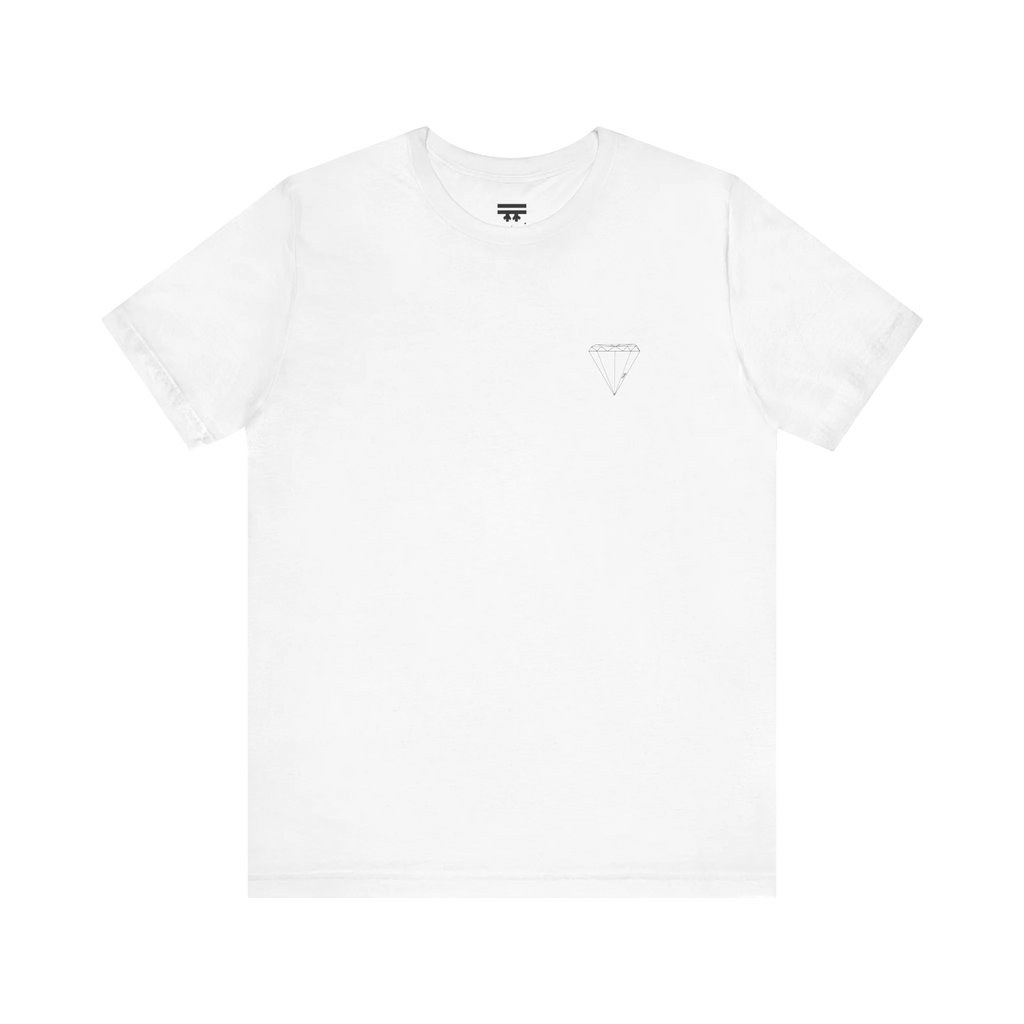 “Patchy" Panda Rizzy graphic tee, white, diamond logo chest detail, front flat lay.