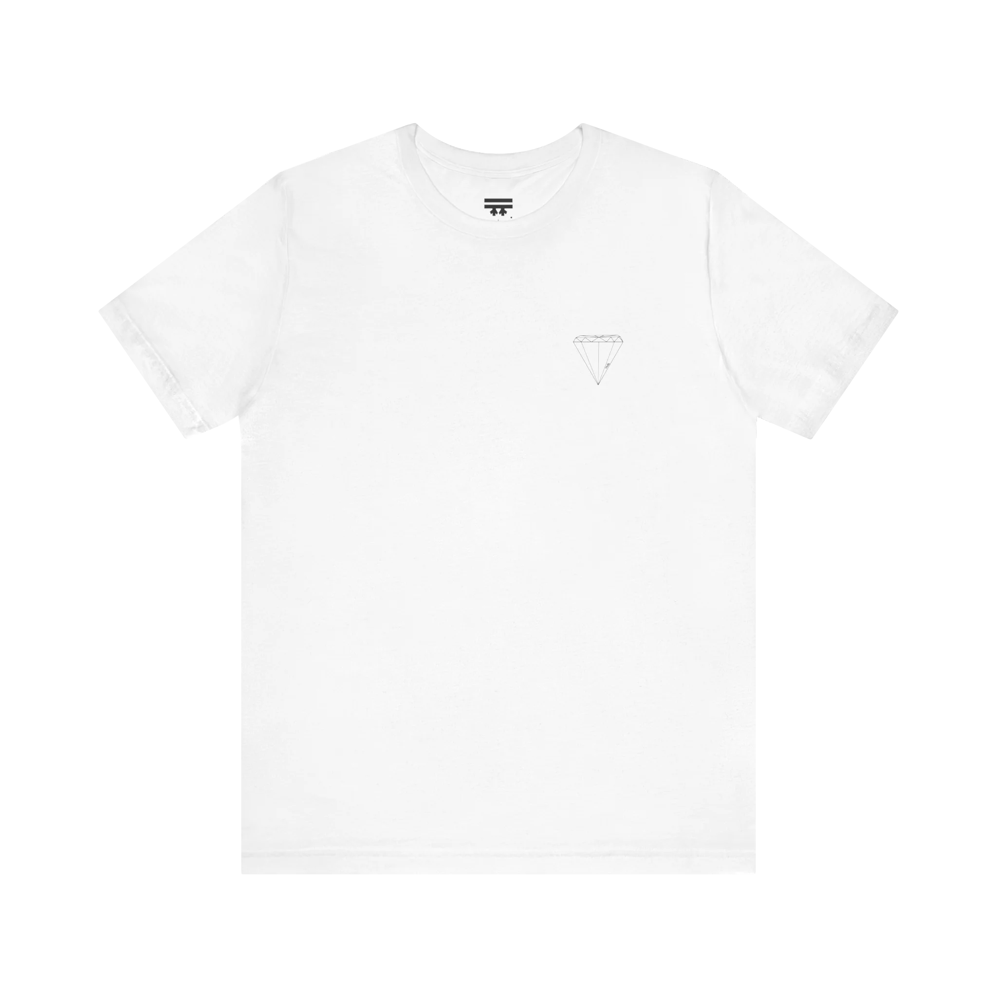 “Patchy" Panda Rizzy graphic tee, white, diamond logo chest detail, front flat lay.
