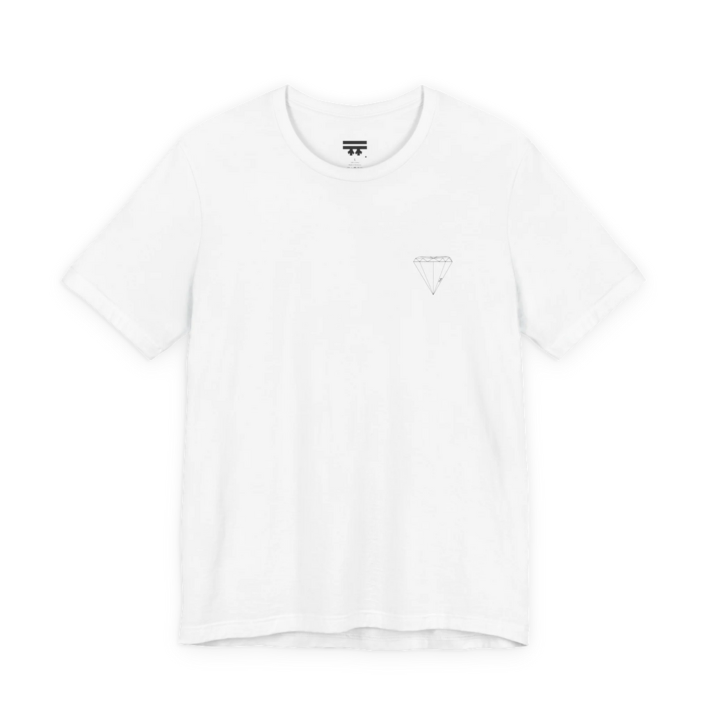 “Patchy" Panda Rizzy graphic tee, white, diamond logo chest detail, front preview.