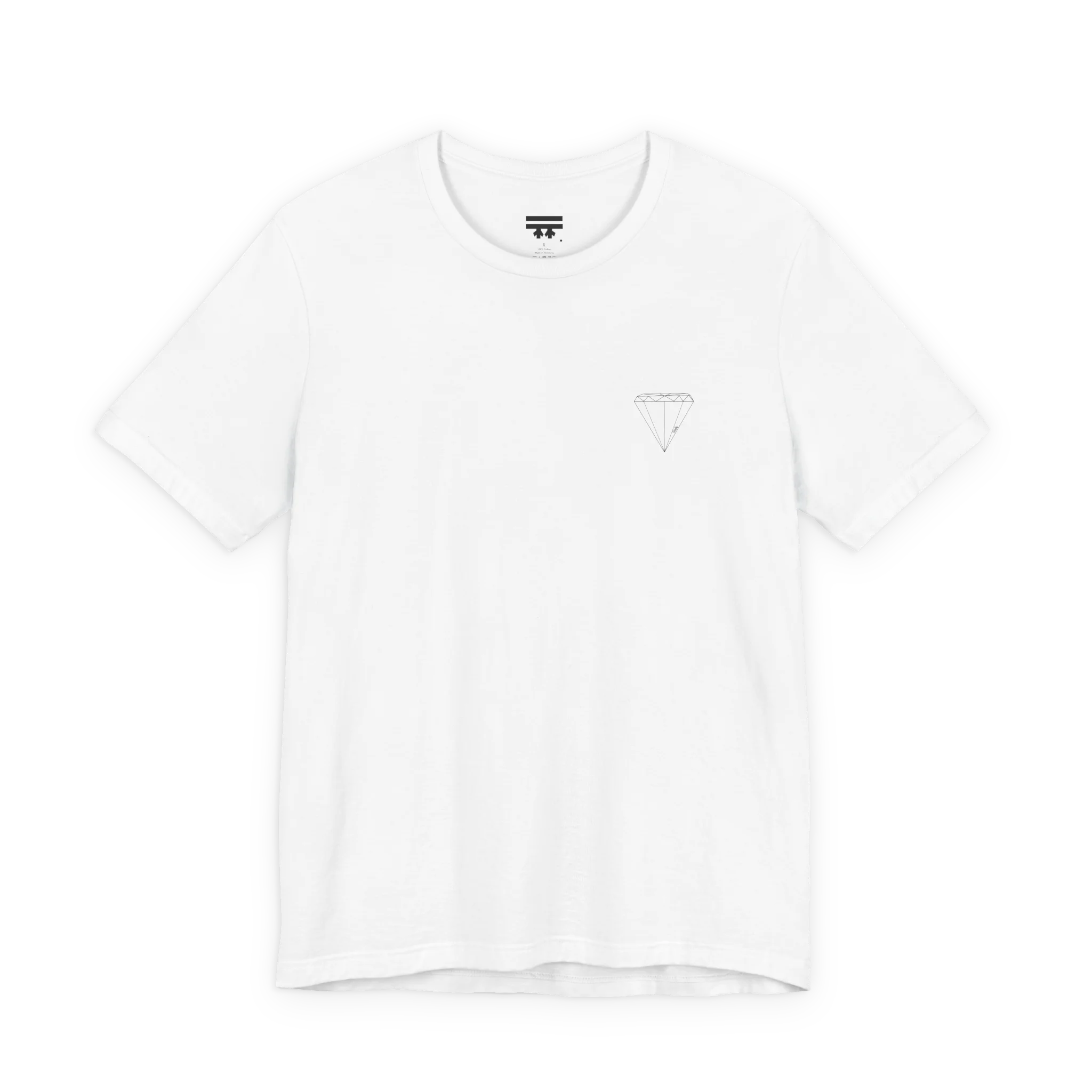 “Patchy" Panda Rizzy graphic tee, white, diamond logo chest detail, front preview.