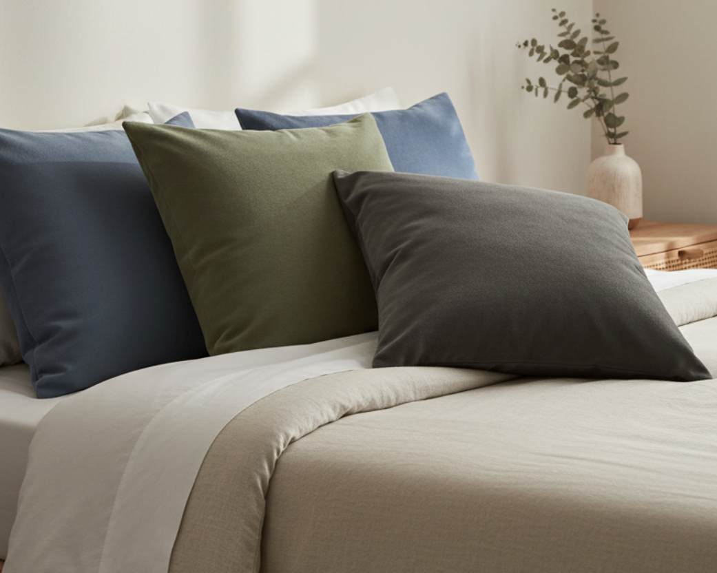 Peaceful bedroom with neutral pillows