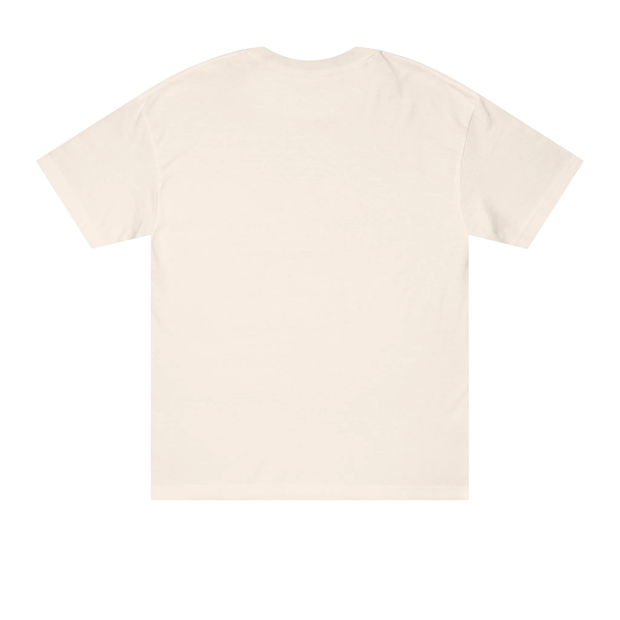 Classic fit crew neck tee, cream, back view, no graphic.