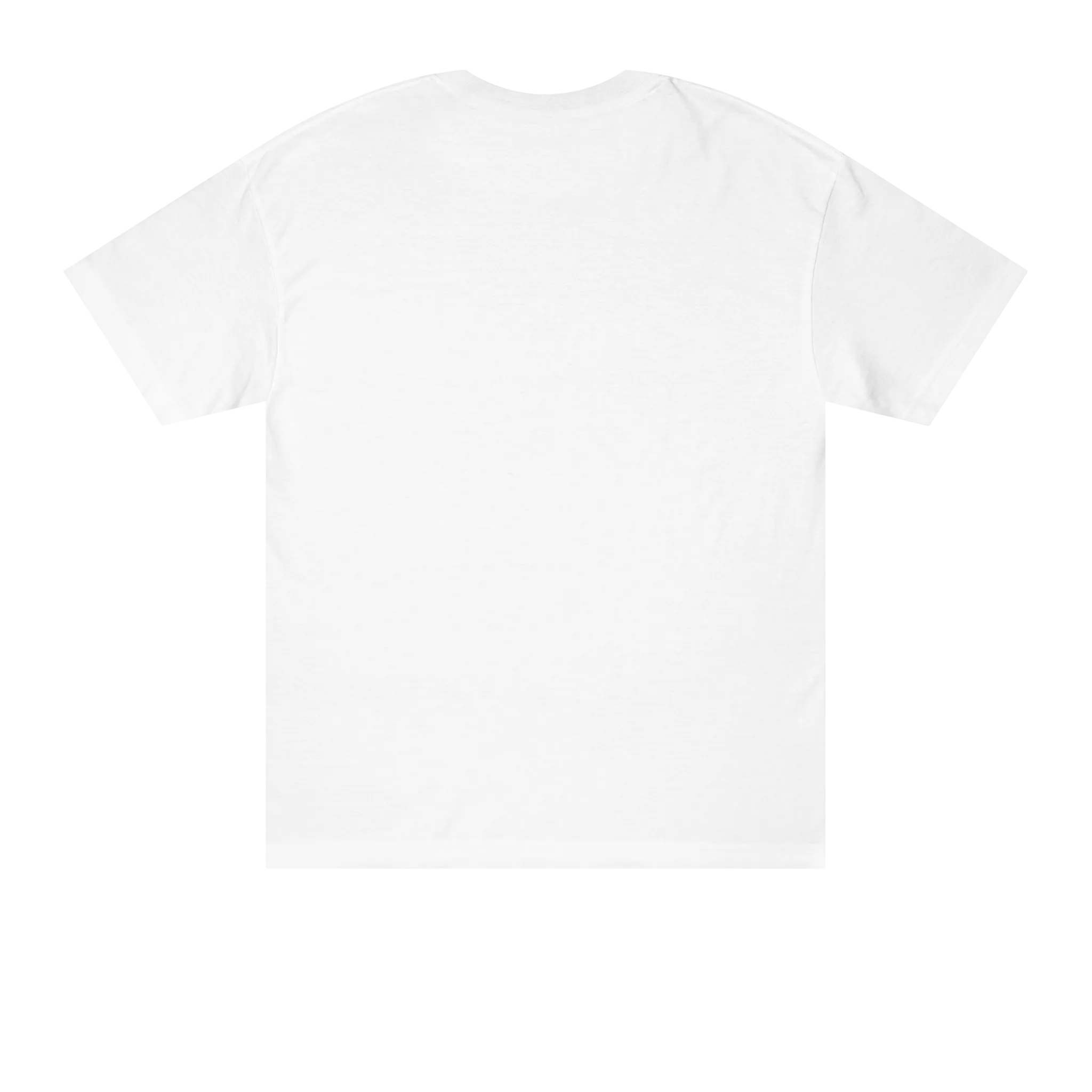 Classic fit crew neck tee, white, back view, no graphic.