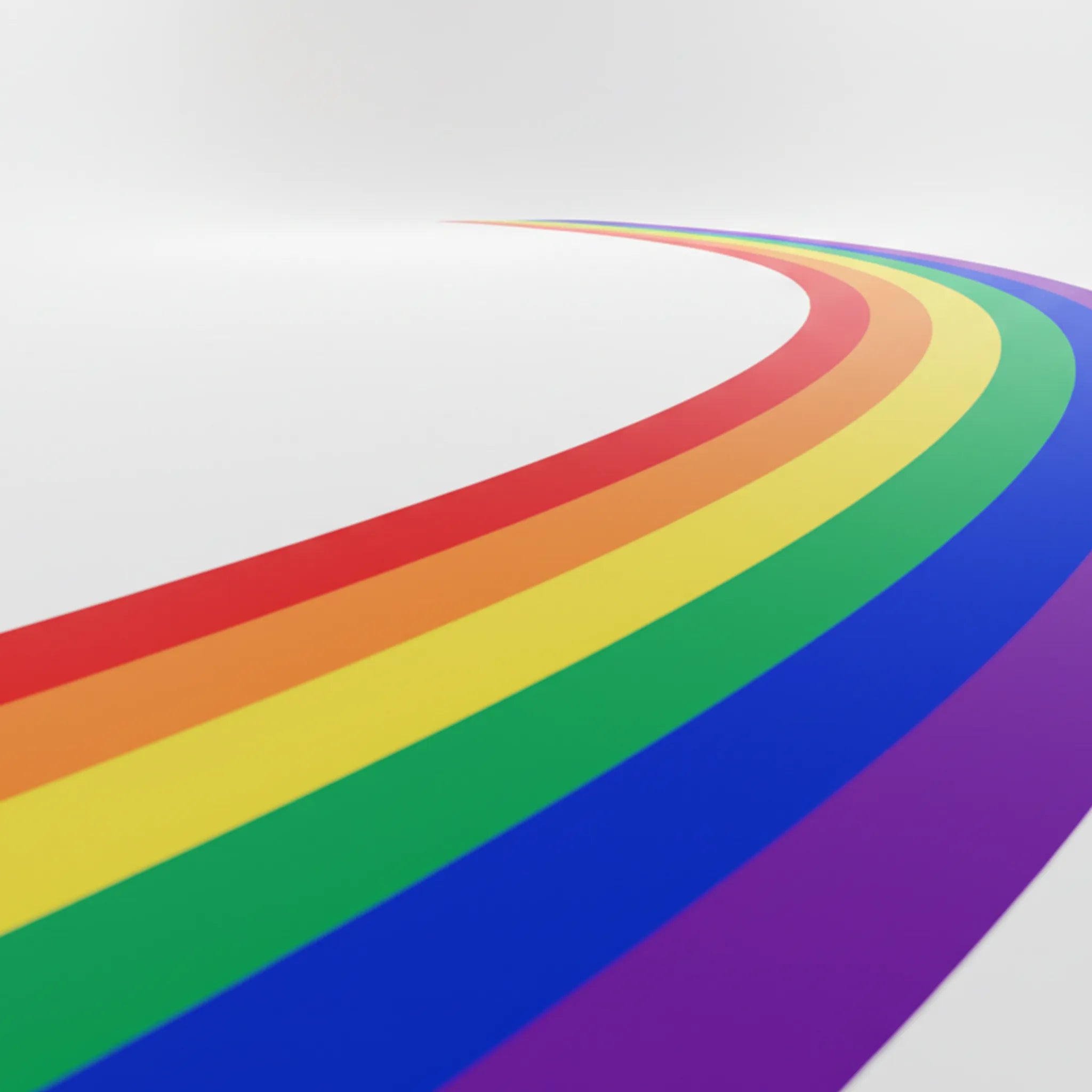 Curved rainbow flag on a white background.