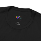 Pride Peace Symbol T-Shirt, black, pure cotton label, relaxed crew neck detail.