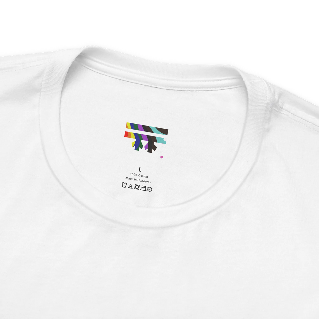 Pride Peace Symbol T-Shirt, white, pure cotton label, relaxed crew neck detail