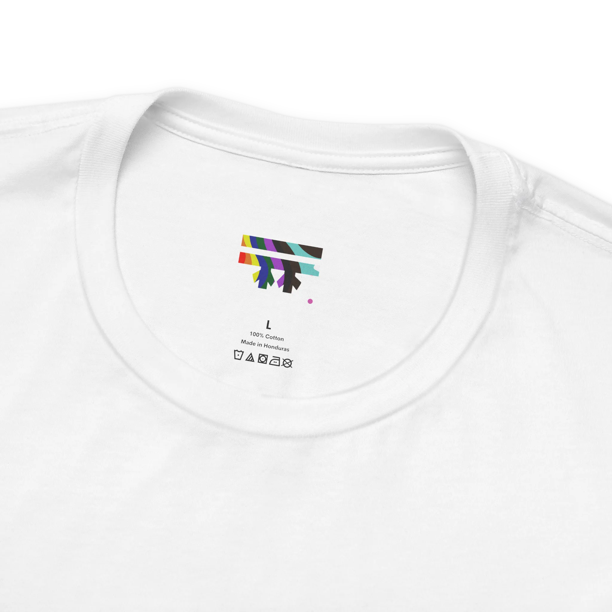 Pride Peace Symbol T-Shirt, white, pure cotton label, relaxed crew neck detail