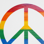 Pride Peace Symbol Tee, white, graphic detail, painted rainbow peace symbol.