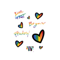 Pride Rainbow Vinyl Decal Set, kiss-cut sticker sheet, rainbow hearts and script, FREEBRD Pride Gear.