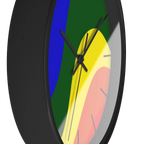 A side preview of the Pride Rainbow Wave Modern Minimal Silent Wall Clock with a natural wood, matte black finish, black hand wall clock with black time markers.