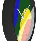 A side preview of the black, natural wood, matte black finish, white hand pride rainbow wave modern minimal silent wall clock with black time markers.