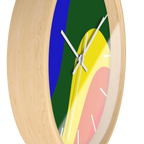A side preview of the natural wood, natural/unfinished look, white hand pride rainbow wave modern minimal silent wall clock with white time markers.