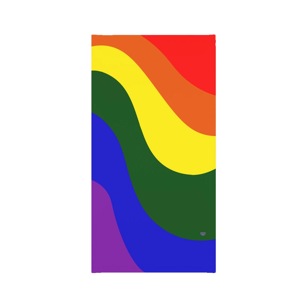 Pride Rainbow Wave Neck Gaiter by FREEBRD — front view, rainbow wave print in red, orange, yellow, green, blue, and purple