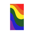 Pride Rainbow Wave Neck Gaiter by FREEBRD — front view, rainbow wave print in red, orange, yellow, green, blue, and purple