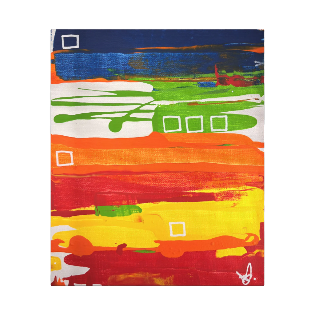 Primary Square original abstract canvas art, 20x24 vertical, cobalt lime orange yellow, but should say 1.25 inch gallery wrap profile, front view.