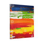 Primary Square original abstract canvas art, 20x24 vertical, cobalt lime orange yellow, but should say 1.25 inch gallery wrap profile, side view.