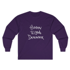 Purple Human Rights Defender long sleeve tee, front view.