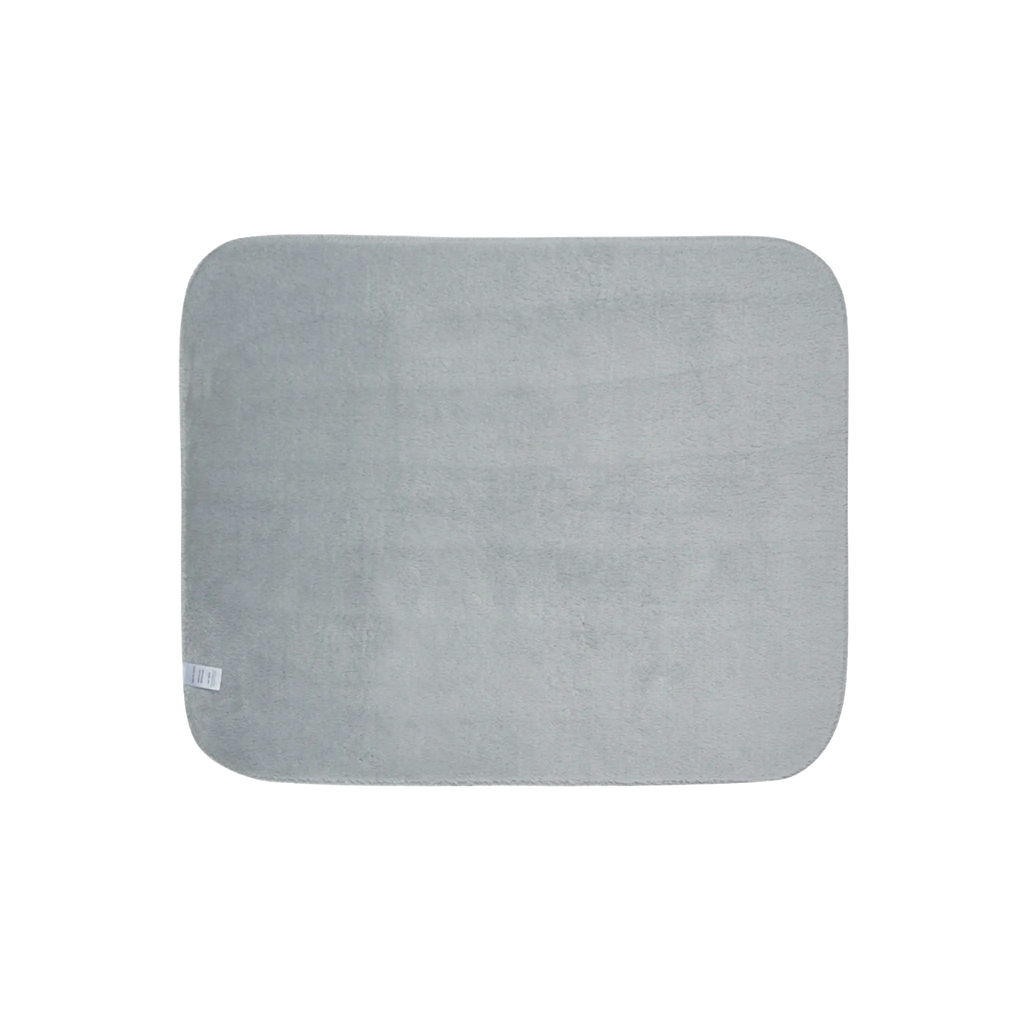 50 by 60 inch rainbow camo blanket, back view showing solid grey sherpa backing and rounded corners.